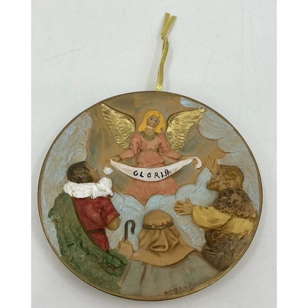 Fontanini Simonetti 1996 Christmas Ornament Gloria Angels Message Sculpted 4.5